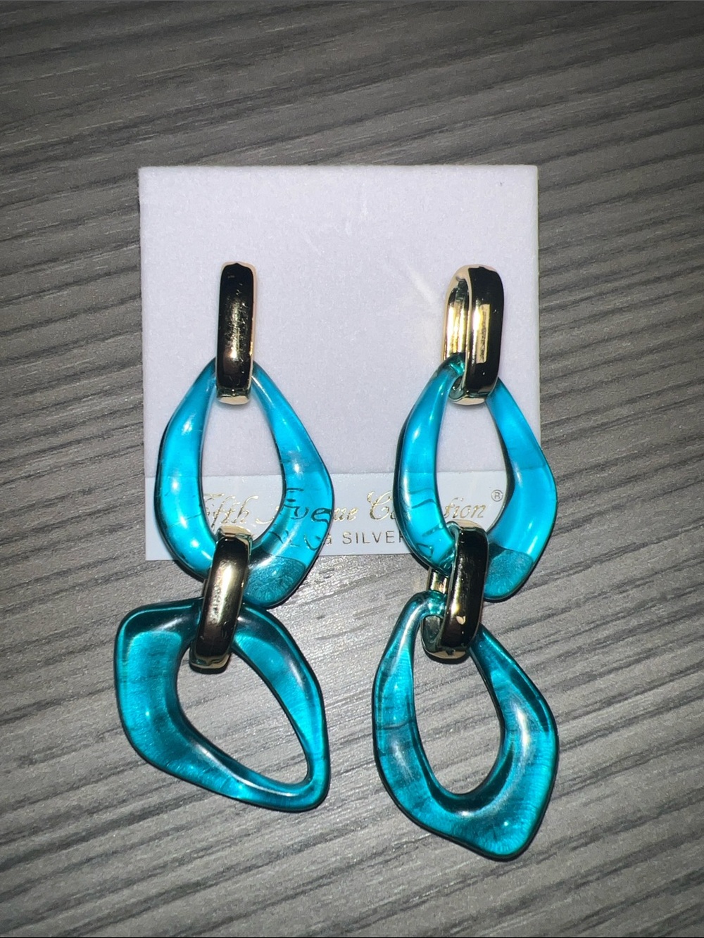 Aqua Resin Link Drop Earrings with Gold Accents